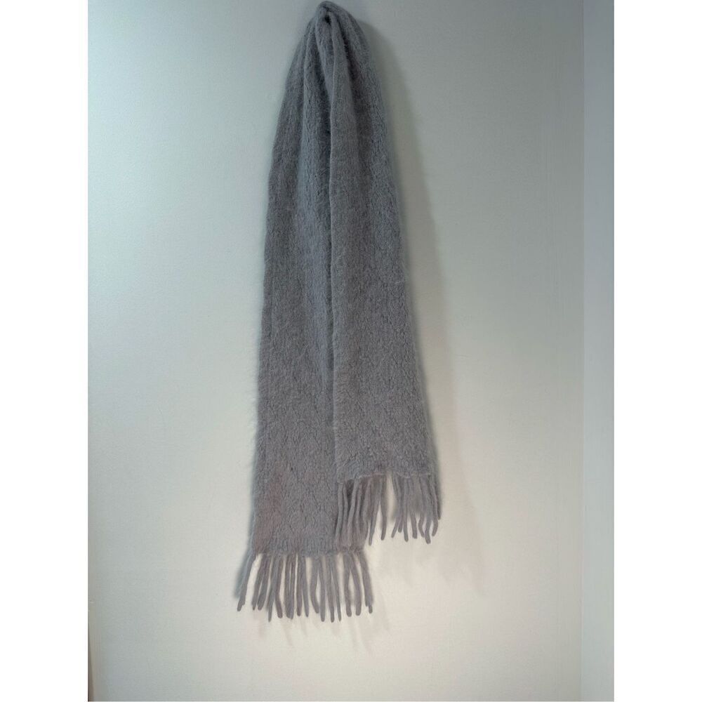 Angora gray scarf with fringe size 53” long #15-1766